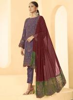 Georgette Purple Party Wear Embroidery Work Straight Suit